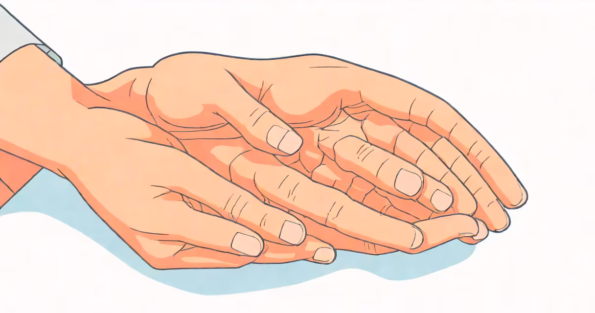 Person holding their left wrist with a concerned expression