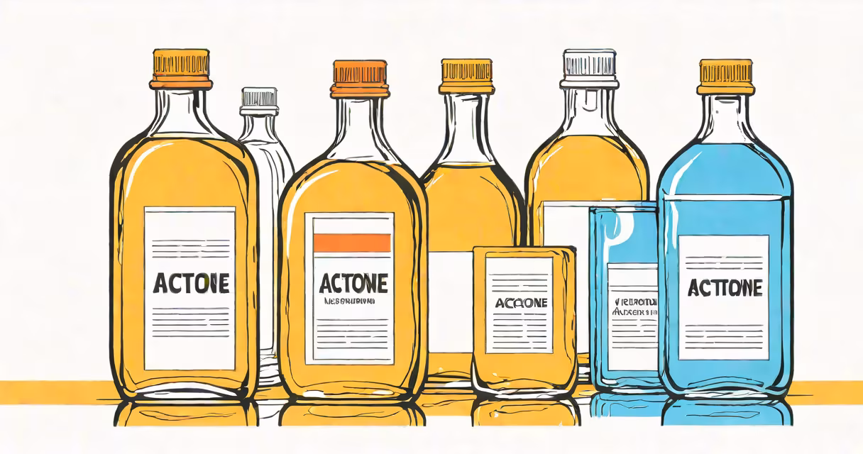 Two clear bottles labeled acetone and lacquer thinner side by side