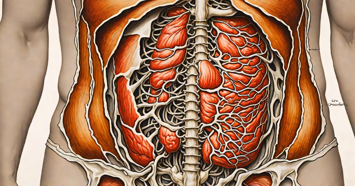 Medical illustration showing abdominal anatomy with highlighted lower abdomen