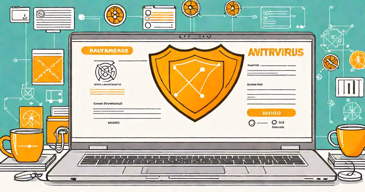 Laptop screen displaying antivirus software interface with protection status metrics