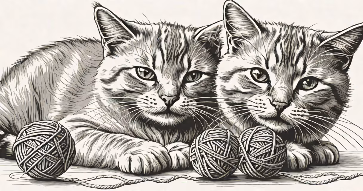 A smiling cat playing with a ball of yarn