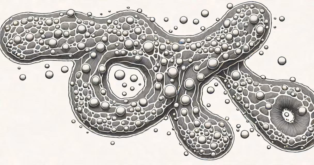 Illustration of a stomach with bacteria and gas bubbles