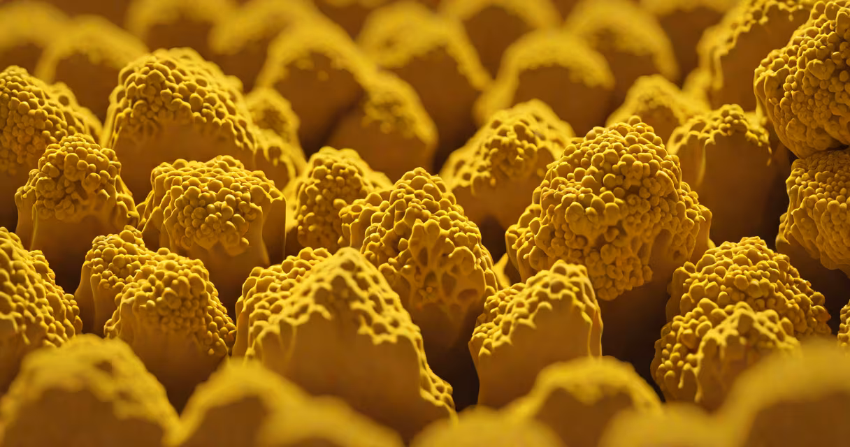 Close-up of nasal tissues with yellowish-brown mucus