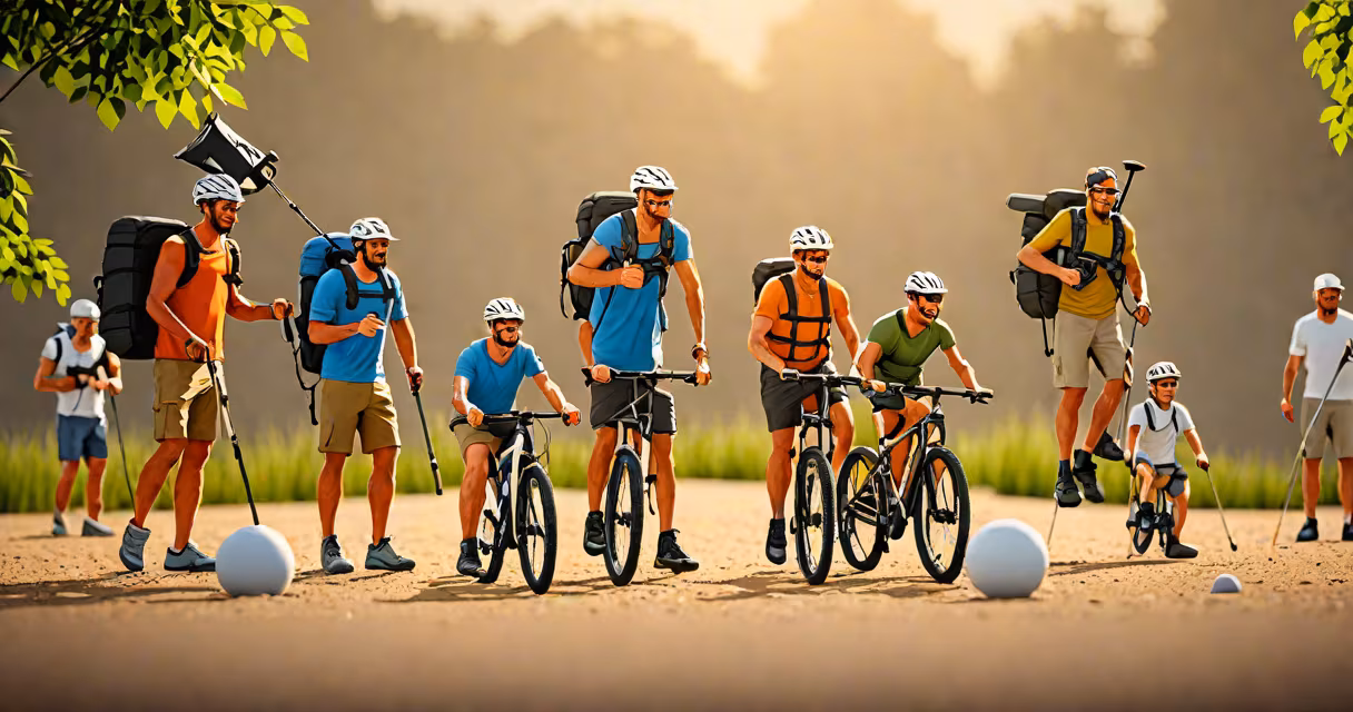 Men engaging in various outdoor activities