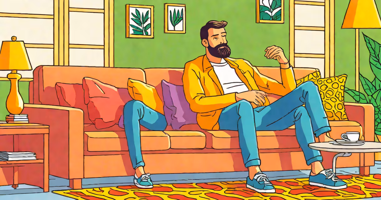 A person experiencing fatigue while sitting on a couch