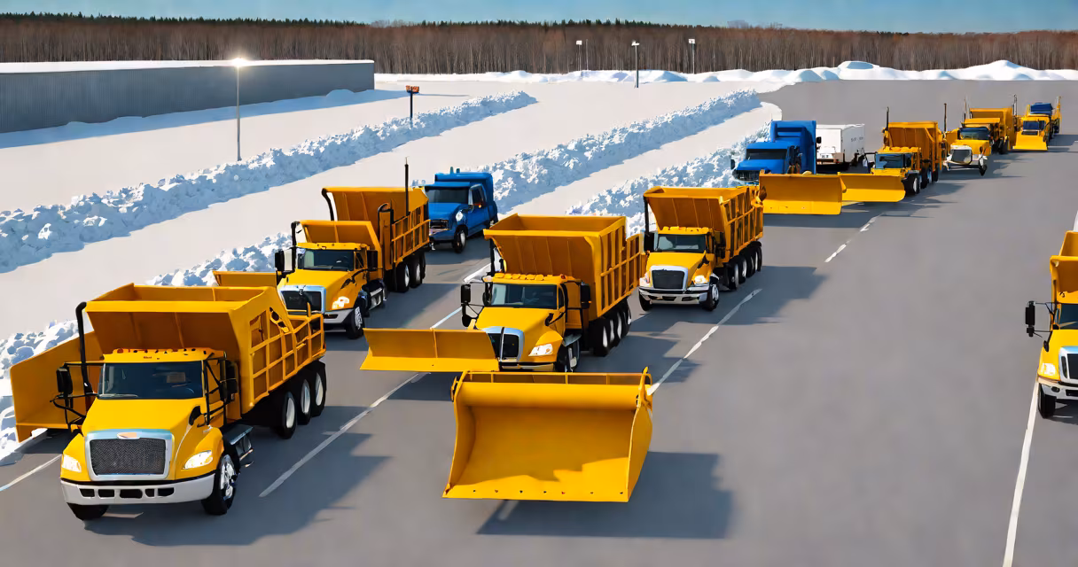 Snowplows lined up at a Grand Traverse County Road Commission facility