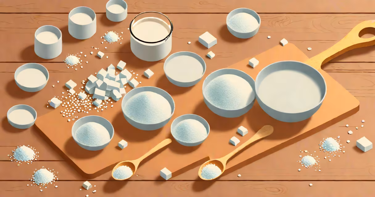 A spoonful of baking soda on a wooden table