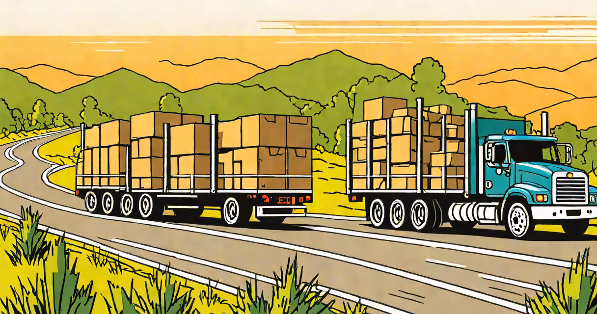 A flatbed truck loaded with cargo on a highway