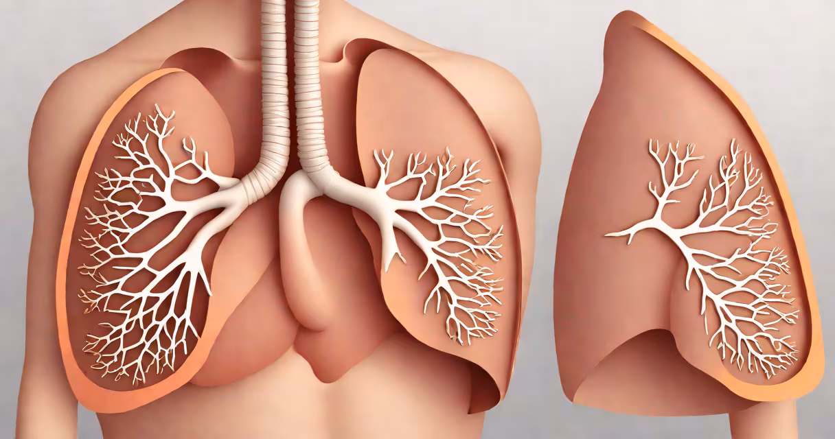 Illustration of human lungs with highlighted areas showing chest tightness