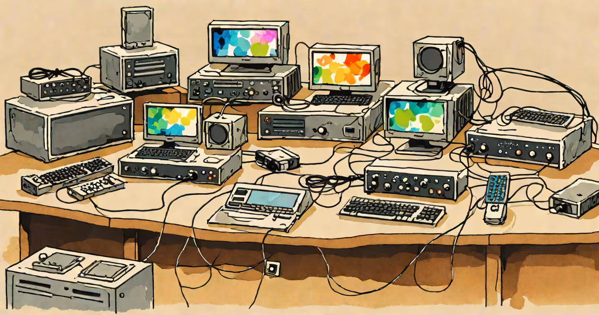A 4-port KVM switch with connected devices