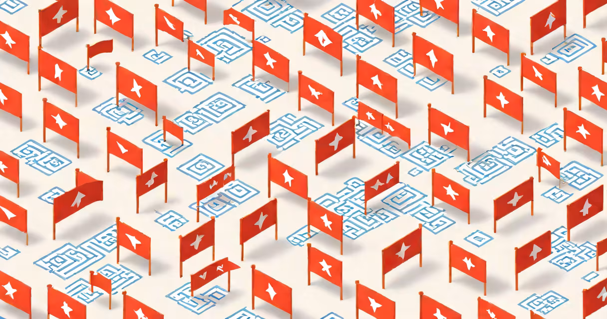 A close-up of a technical drawing showing reserved symbols marked with red flags