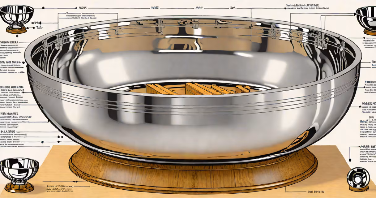 Polished silver singing bowl resting on a wooden surface
