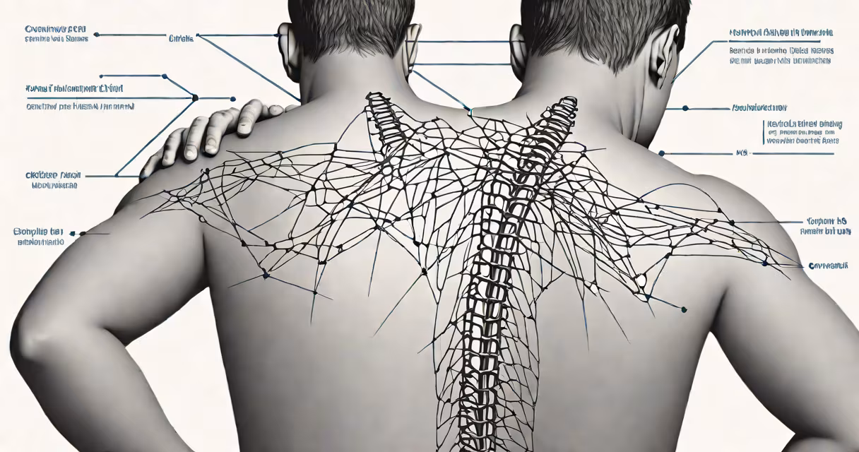 Person touching upper back near shoulder blades