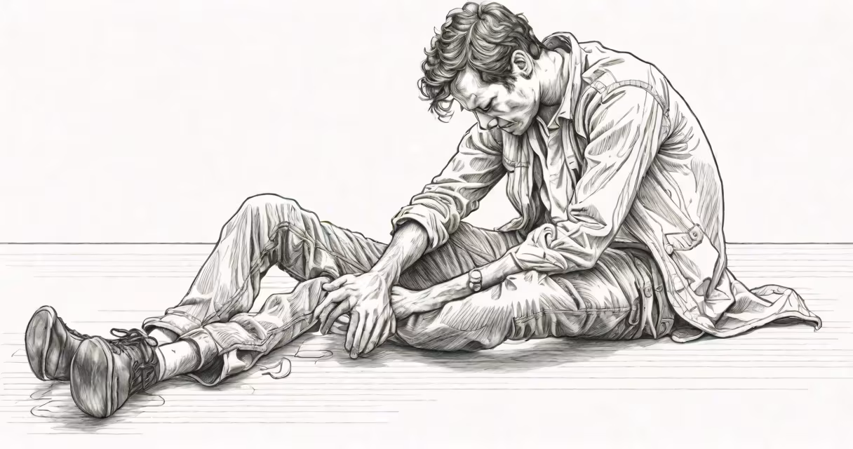 Person sitting on floor after fainting