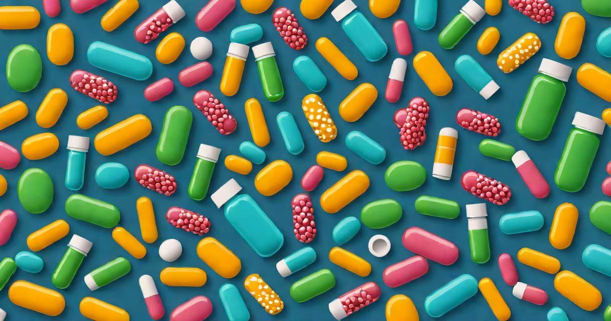 Probiotic capsules and supplements arranged neatly on a clean surface