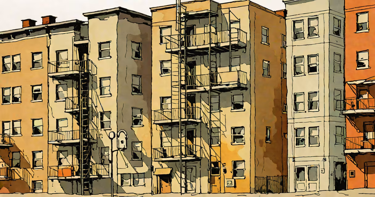 Apartment building with utility meters visible