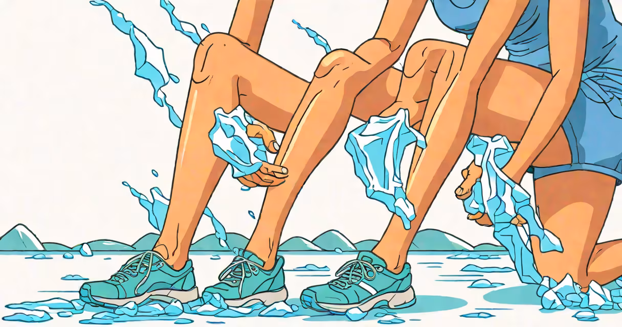 Person applying ice pack to swollen knee