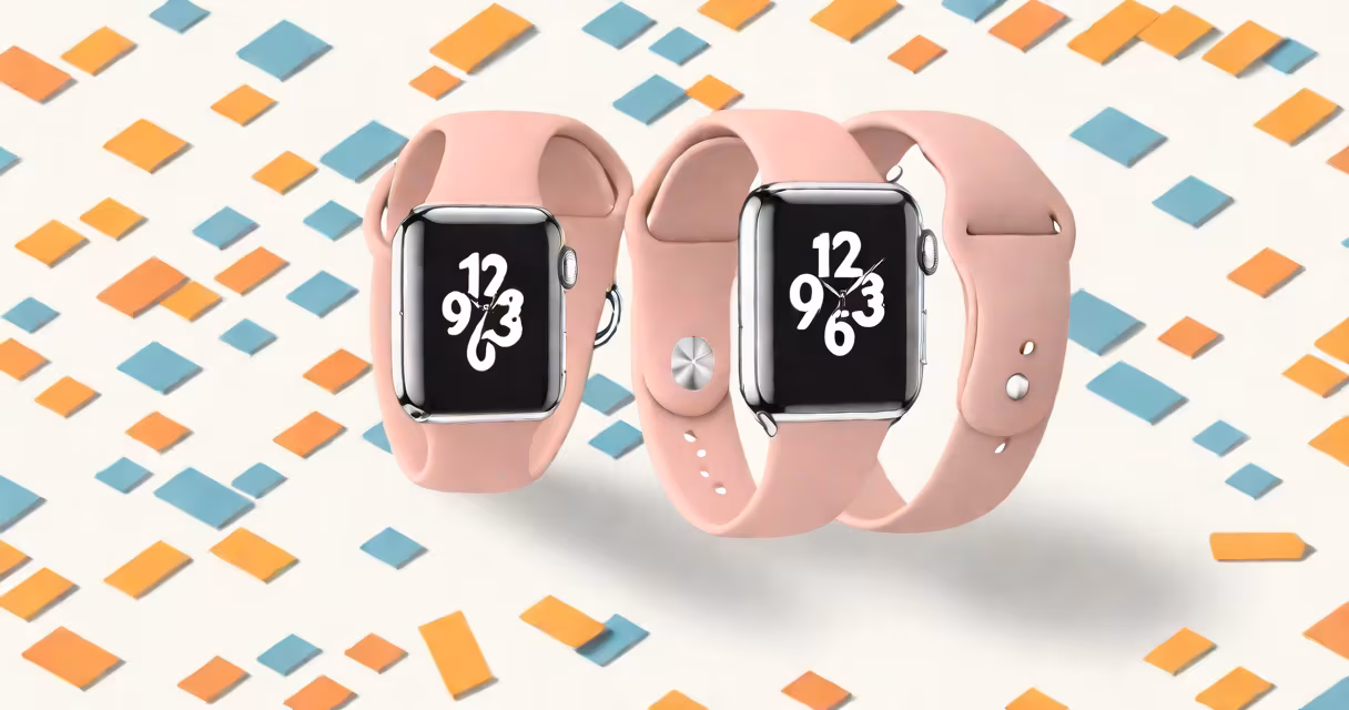 Silver Apple Watch Series 7 on white background with price tag