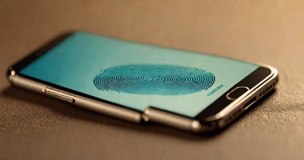 Close-up of a smartphone displaying a fingerprint scanner on a lock screen