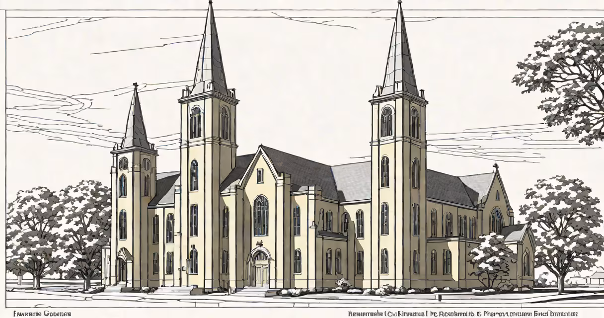 Front view of Immanuel Presbyterian Church with its iconic steeple