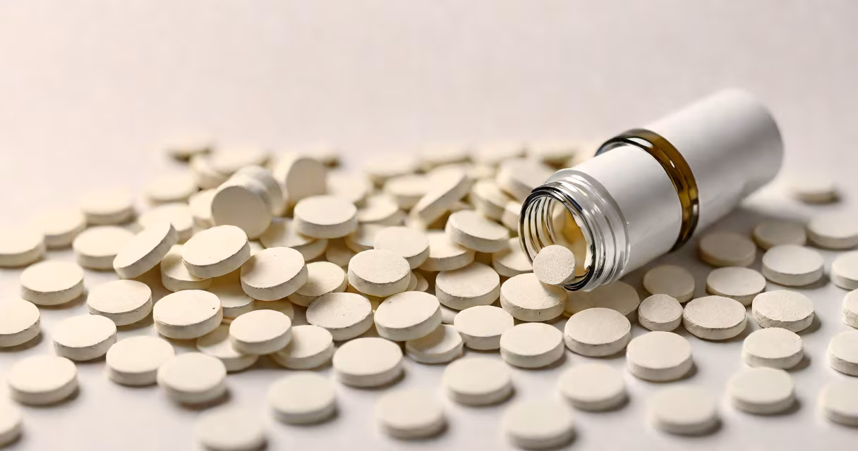 White pills on a white background