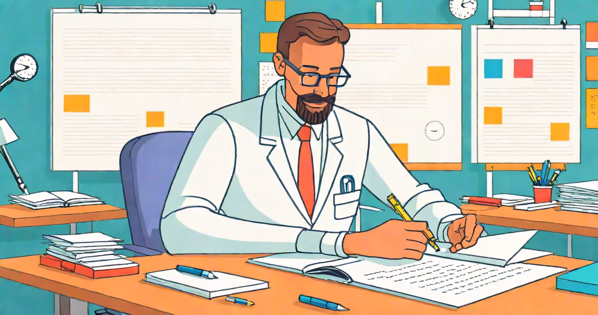 A researcher reviewing a printed research paper draft