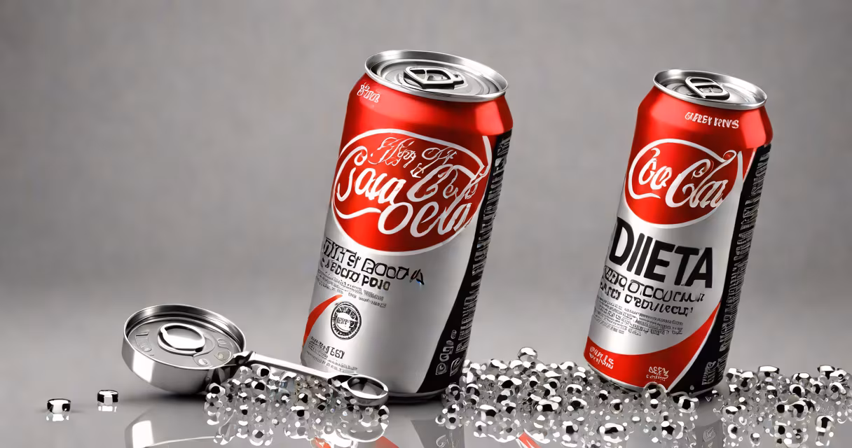 A can of diet soda with a magnifying glass highlighting the ingredients list