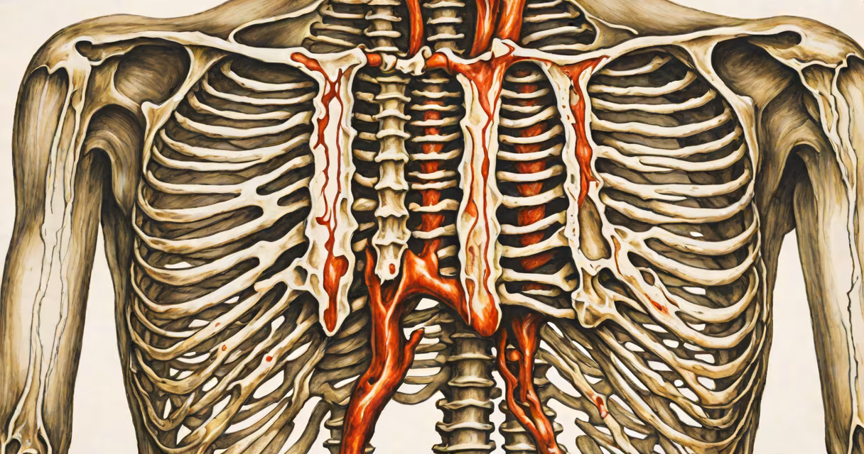 Diagram of human ribcage highlighting the sternum area