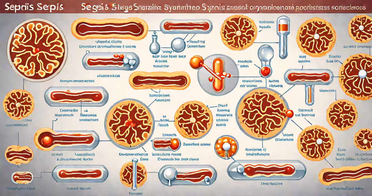 Medical illustration showing sepsis progression stages