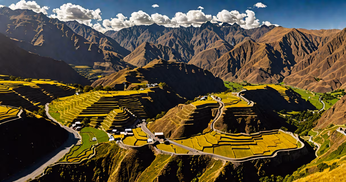 Panoramic view of the Lima to Cusco route through the Peruvian Andes