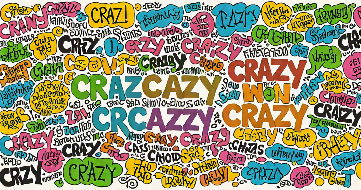 Colorful word cloud with synonyms for crazy in various fonts
