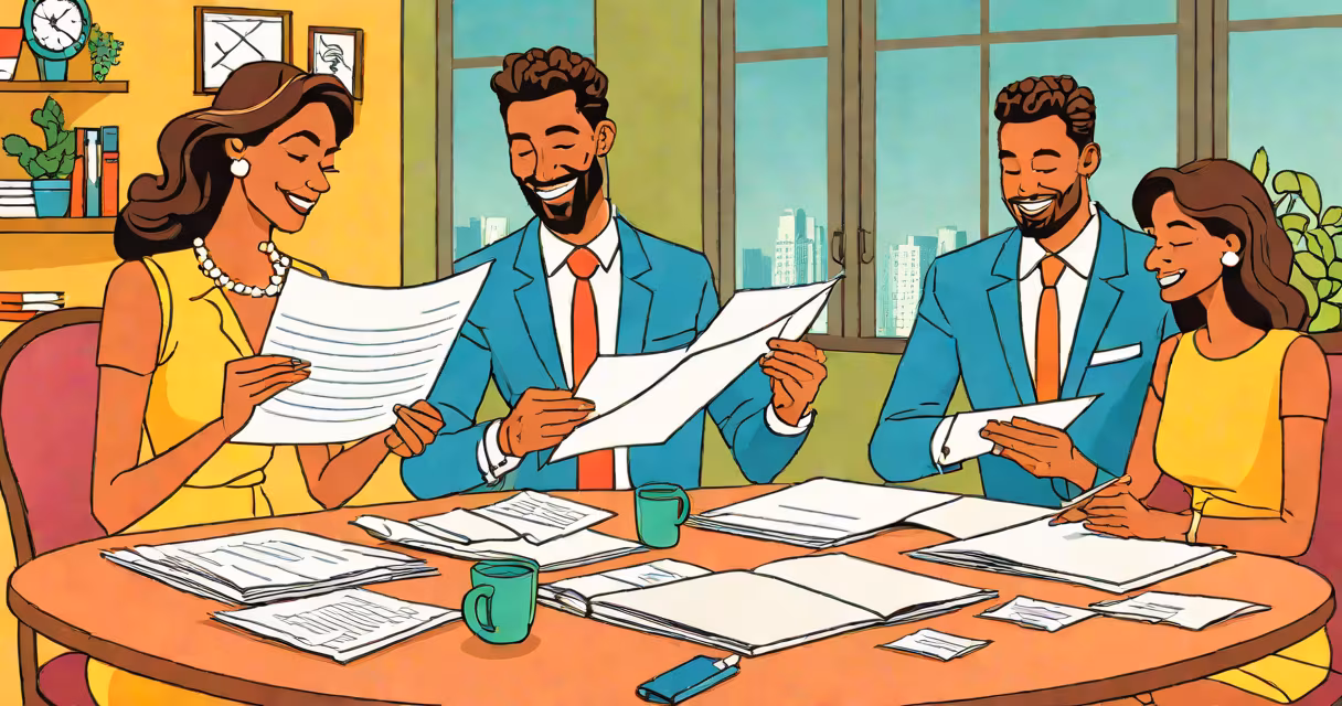 Couple reviewing documents together at a table