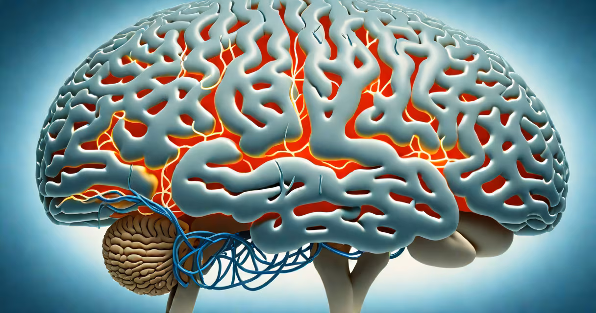 Illustration of a human brain with highlighted neural pathways