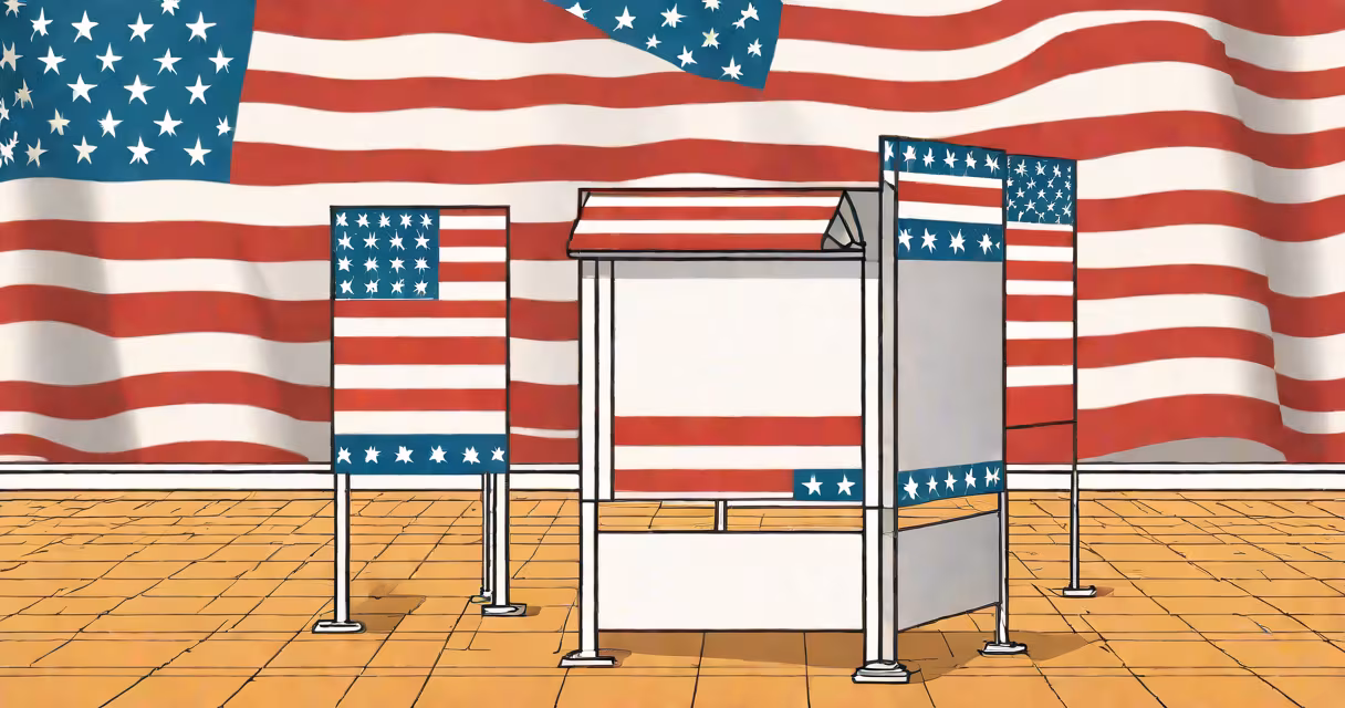 Voting booth with American flag backdrop