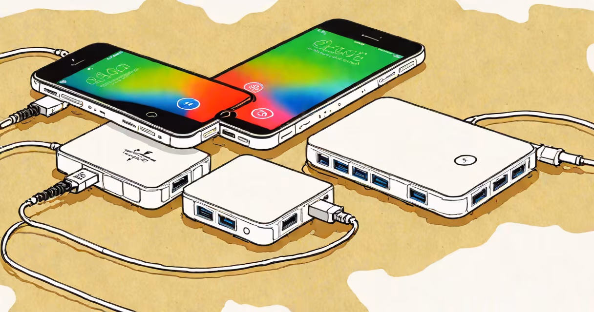 White iPhone 5c with Lightning cable and power adapter