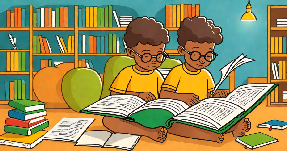 A child reading a book with highlighted text and arrows showing different reading strategies