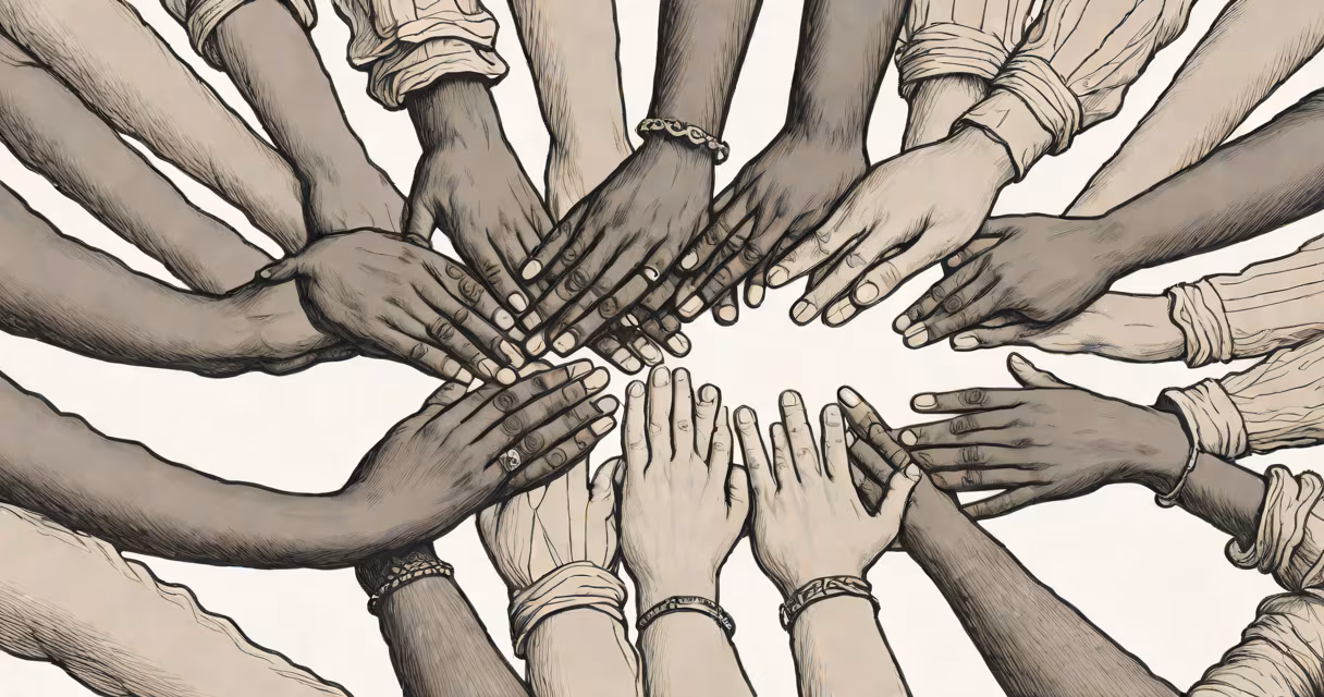 Diverse group of people holding hands in a circle
