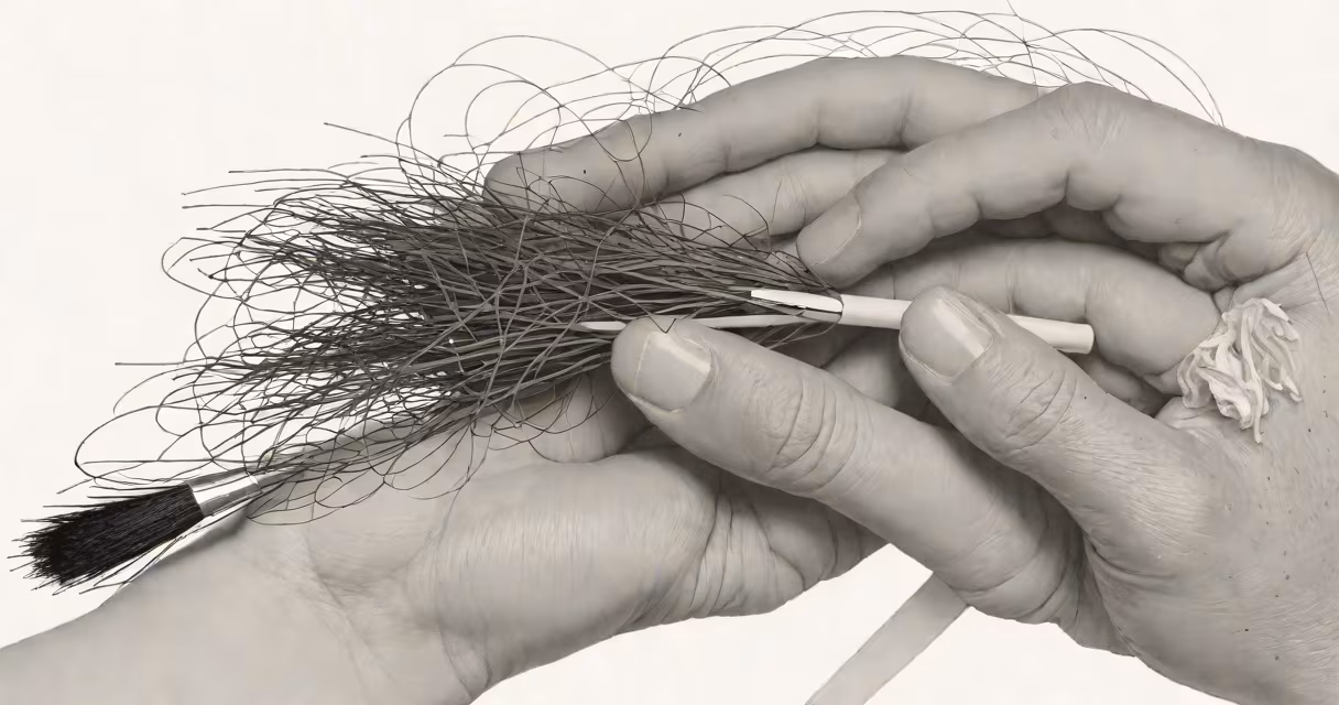 Person holding a handful of hair near a brush with scattered strands