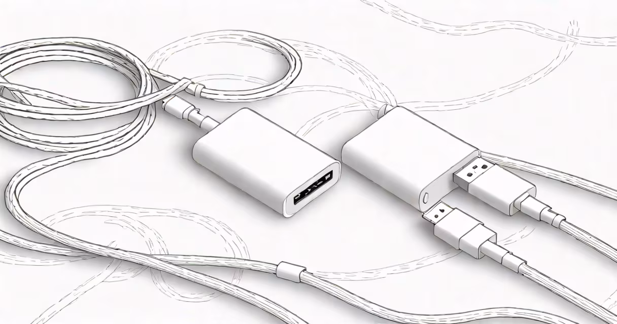 White USB-C to Lightning cable coiled on a white background