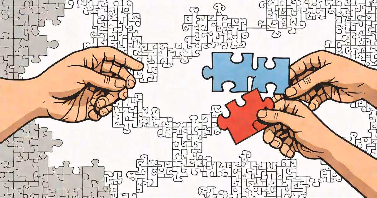 Two hands holding, one with heart-shaped puzzle piece fitting into the other