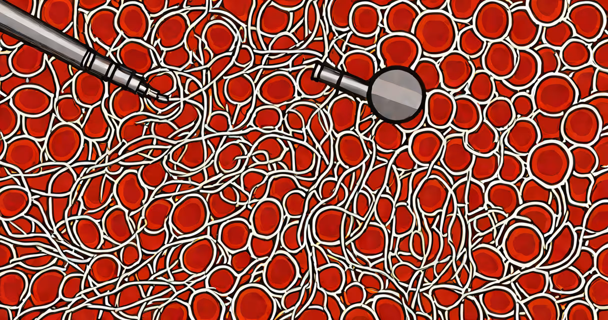 A microscope image showing healthy hair follicles and iron-rich blood cells
