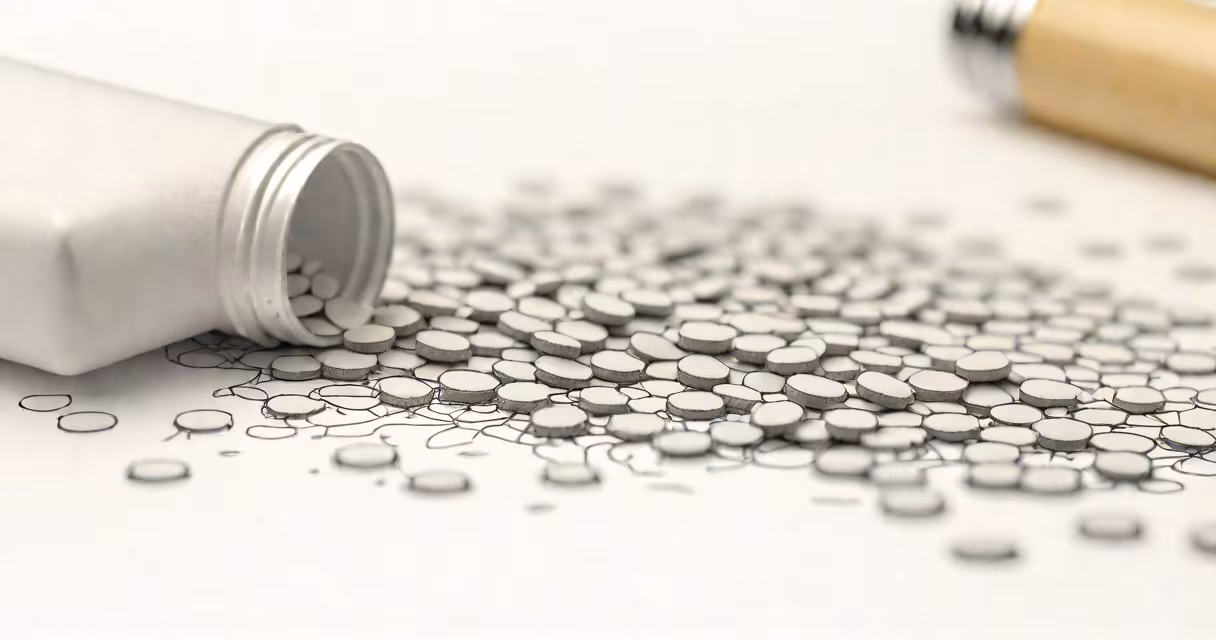 Metformin tablets spilled on a white surface