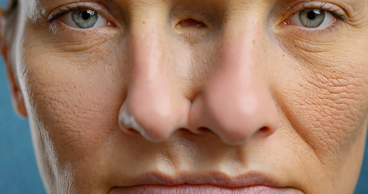 Close-up of facial skin affected by scleroderma showing thickened areas
