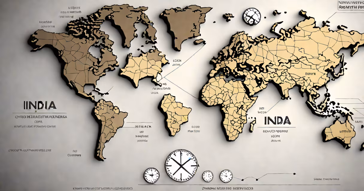 World map highlighting India and Central Europe with clock faces showing 12pm IST and 8:30am CET
