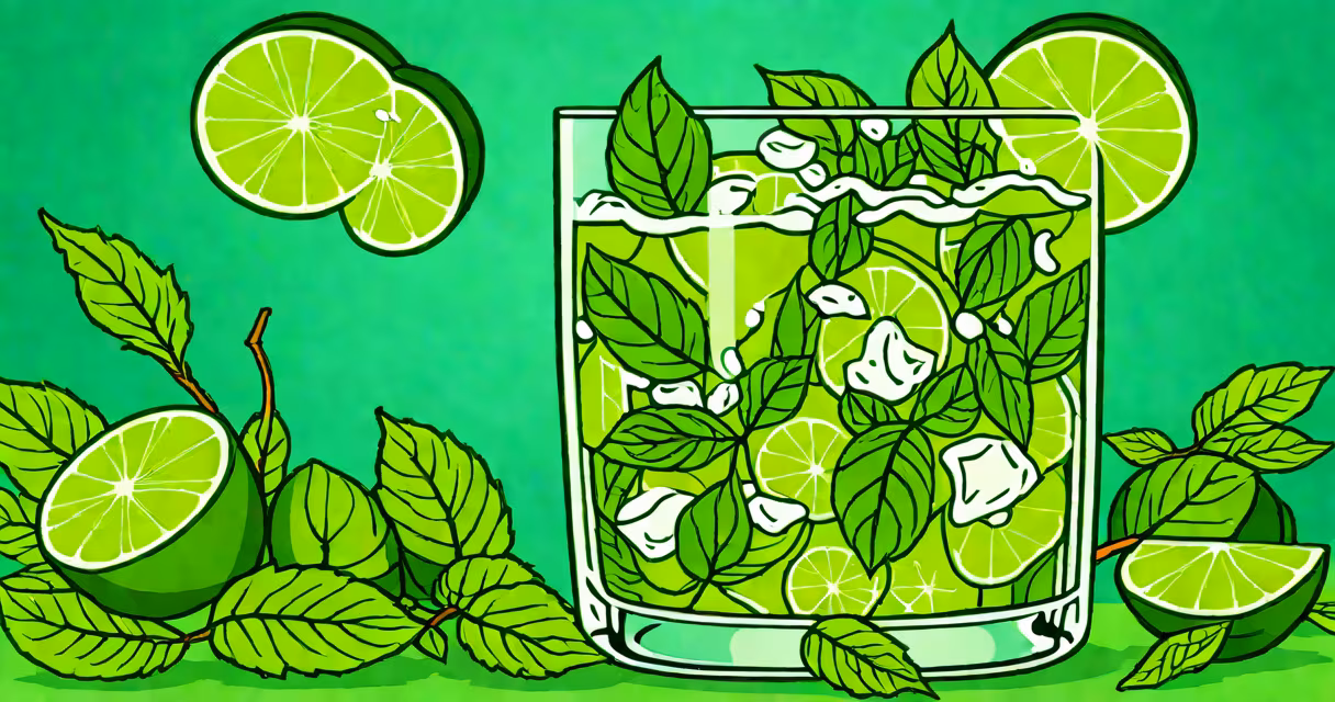 A classic mojito in a highball glass with fresh mint leaves