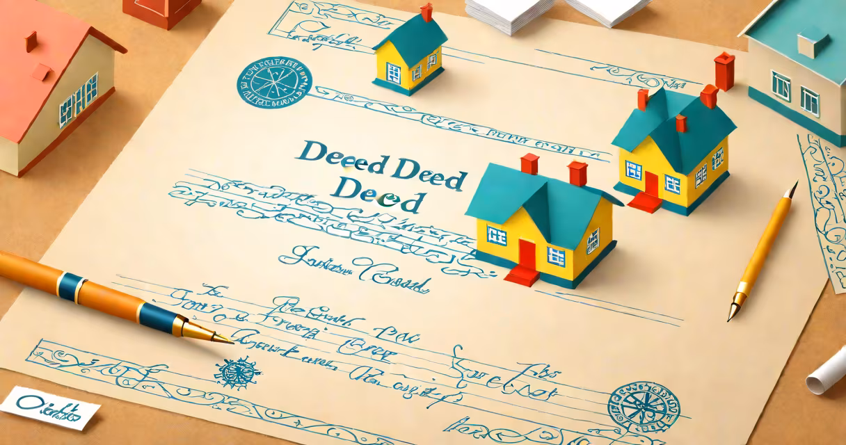 Close-up of a house deed document showing signatures and stamps