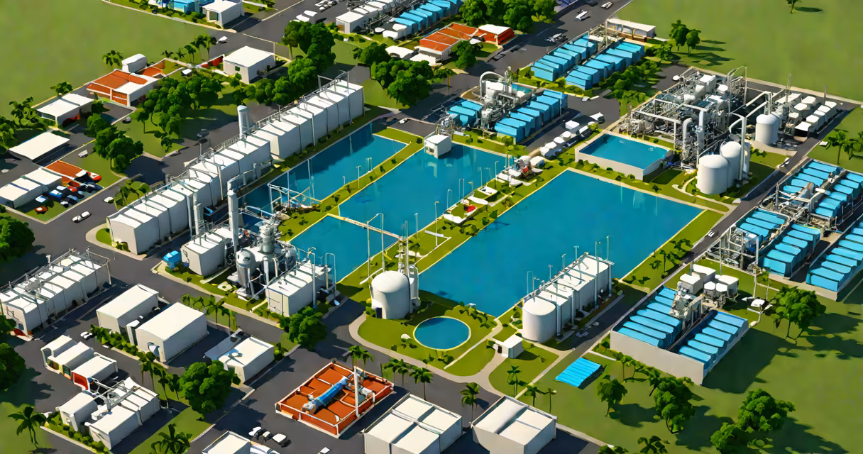 Aerial view of Davao City with water treatment facilities marked