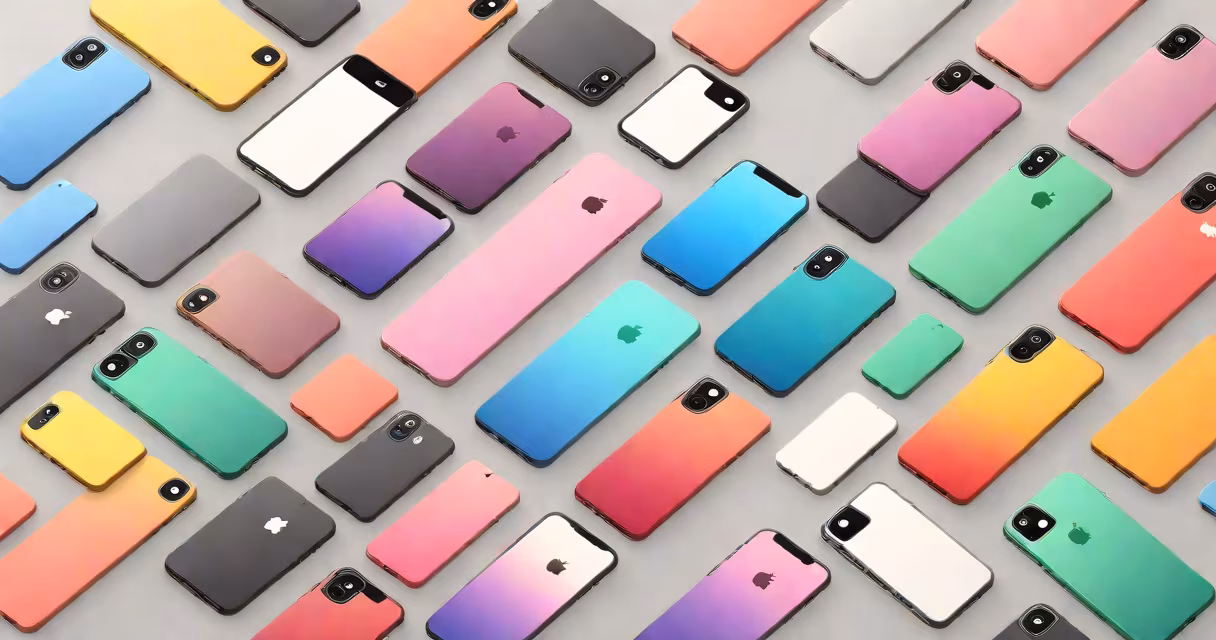Mockup of iPhone 15 in multiple colors against white background
