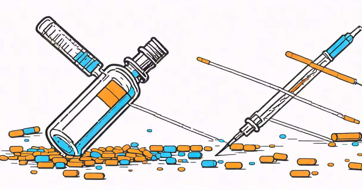 Vial of Dupixent with syringe on white background
