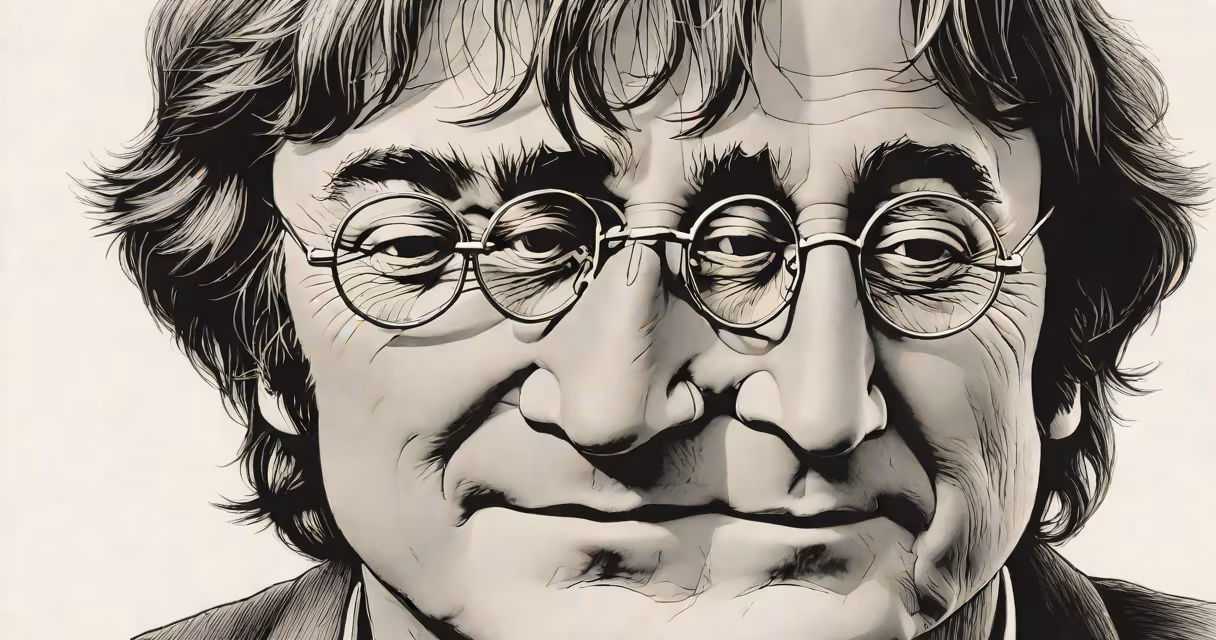 Black-and-white photo of John Lennon in his later years